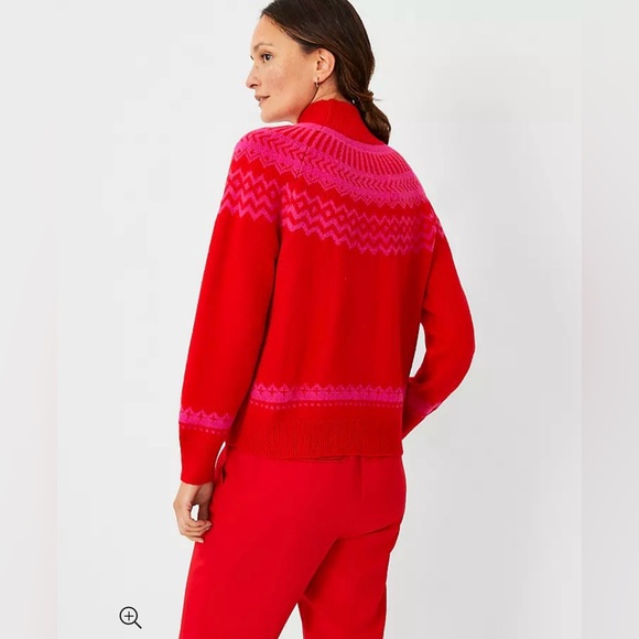 EUC Ann Taylor Fair Isle Wool Turtleneck Sweater Red Fuchsia Size Small Petite - Picture 2 of 12